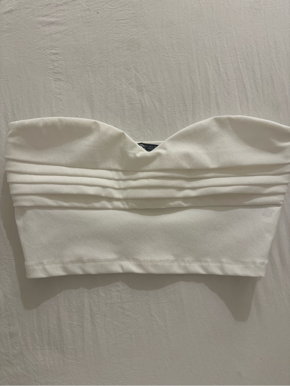 Zara White Strapless Pleated Bandeau Crop Top